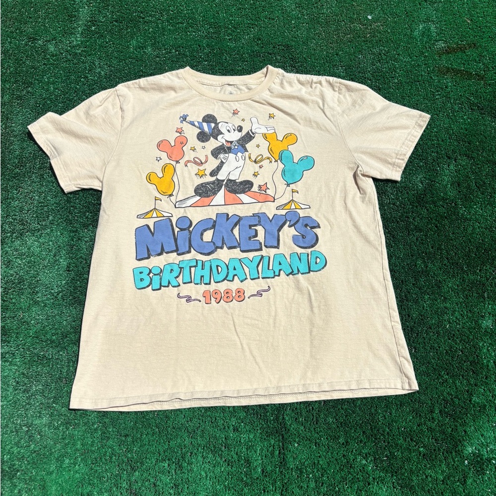 Disney Mickey's Birthdayland 1988Medium  Women’s T-Shirt - Cream and Blue